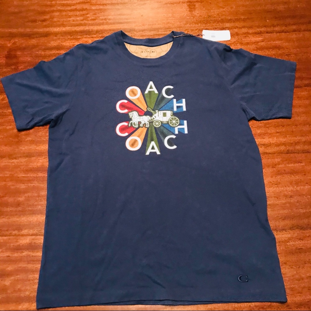 Brand NWT Coach Blue Graphic T-Shirt - Size Large